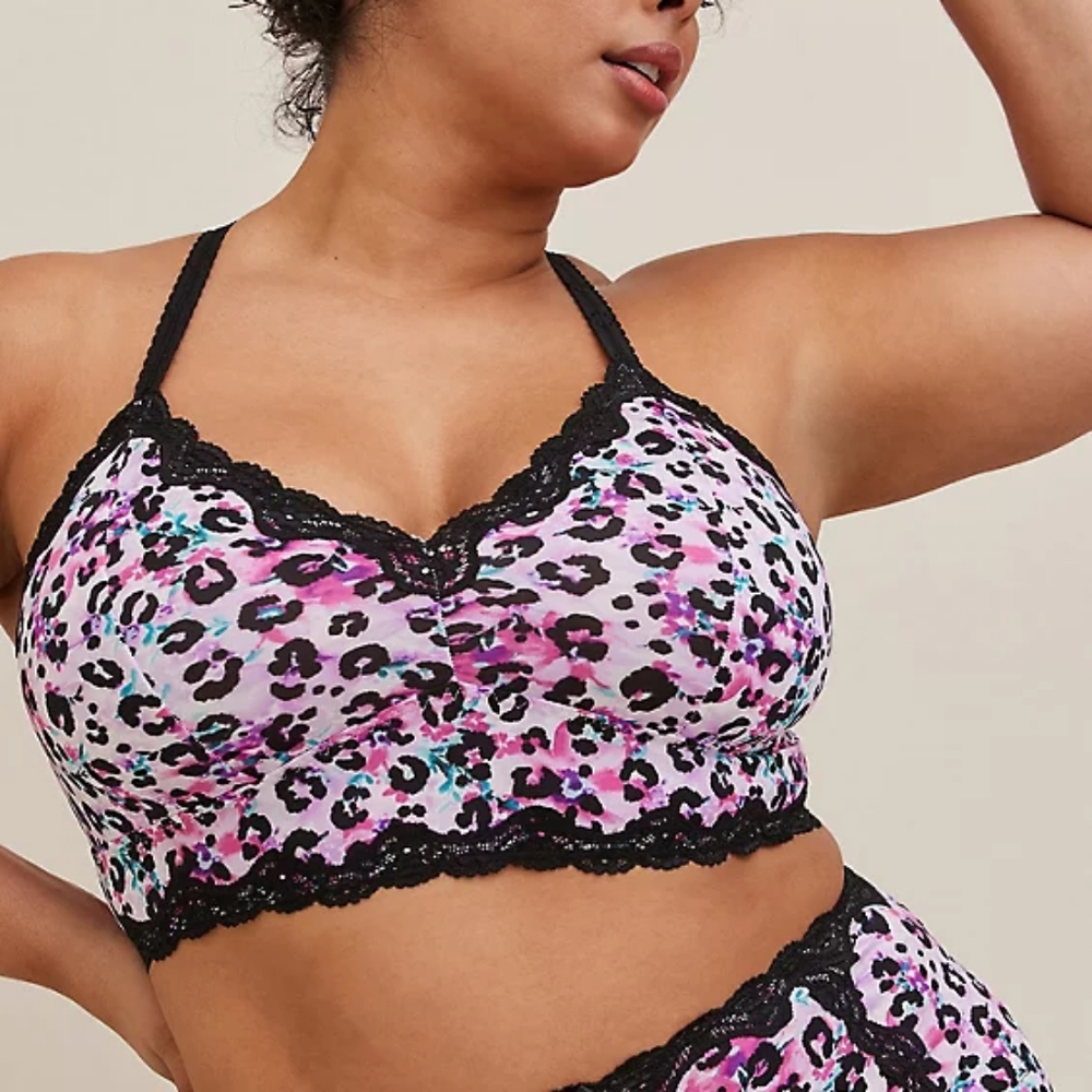 🎊UNLINED MICROFIBER WITH LACE TRIM PRINTED BRALETTE